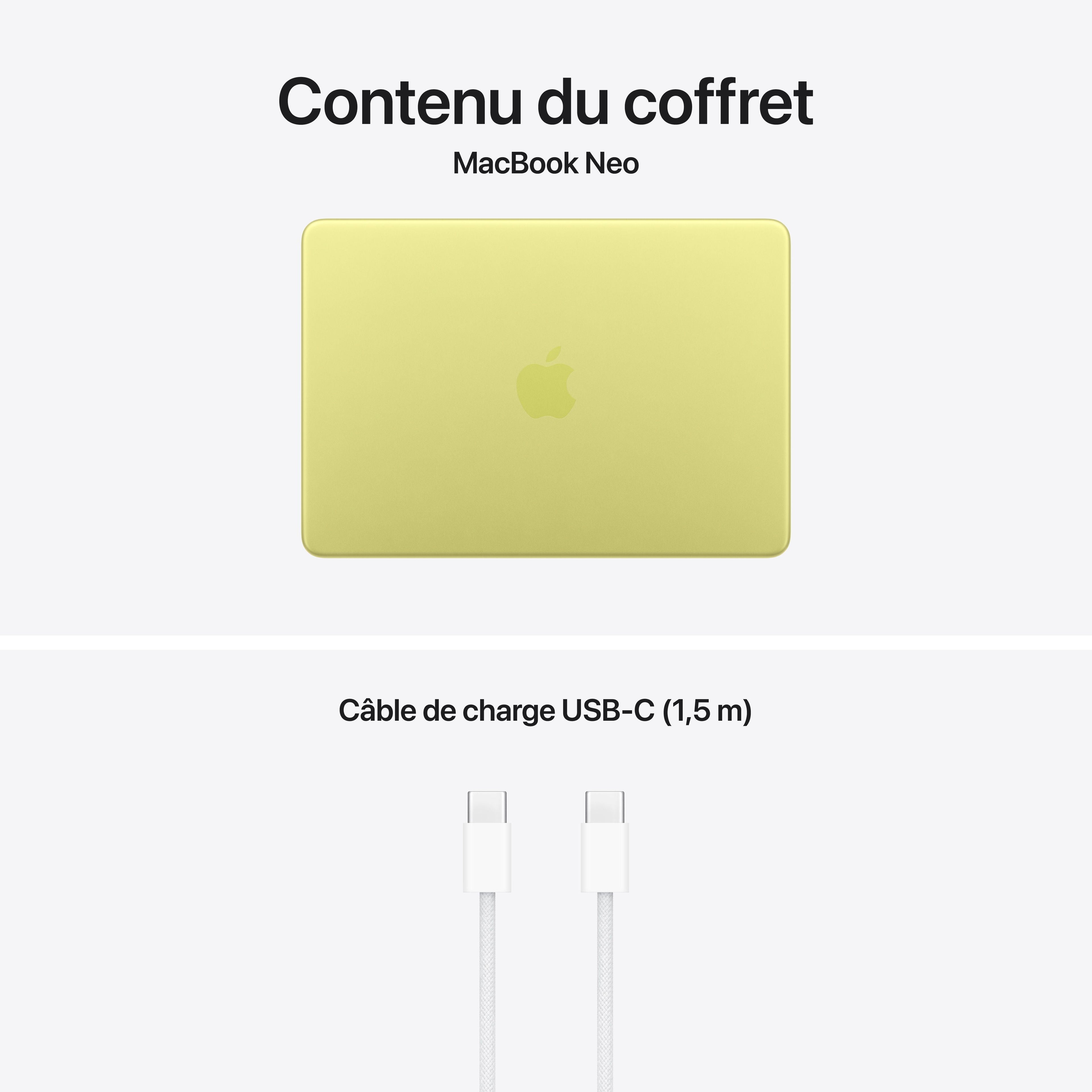 MacBook Neo 13 pouces: Puce Apple A18 Pro avec CPU 6 cœurs et GPU 5 cœurs, Magic Keyboard avec Touch ID, 512 Go SSD - Jaune agru