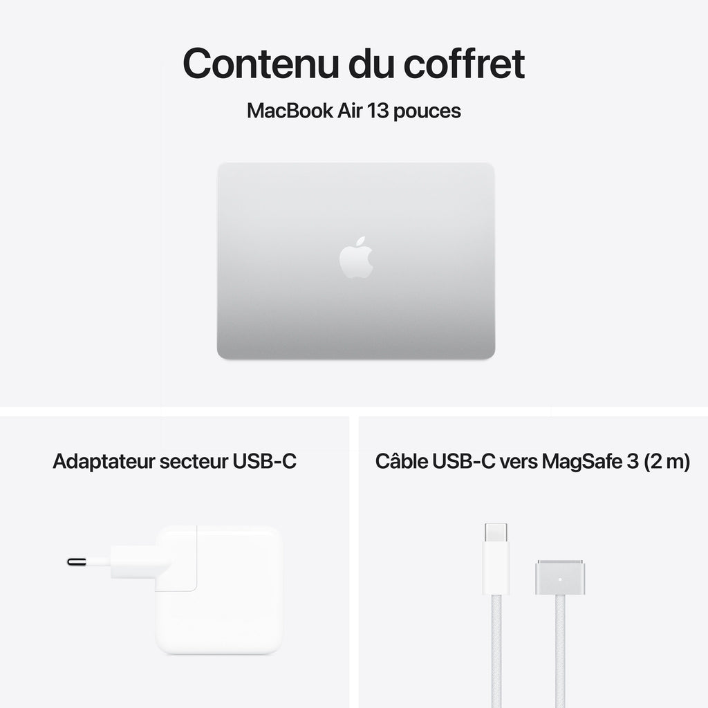 MacBook Air 13 pouces: Puce Apple M4 avec CPU 10 cœurs et GPU 10 cœurs, 512 Go SSD - Argent