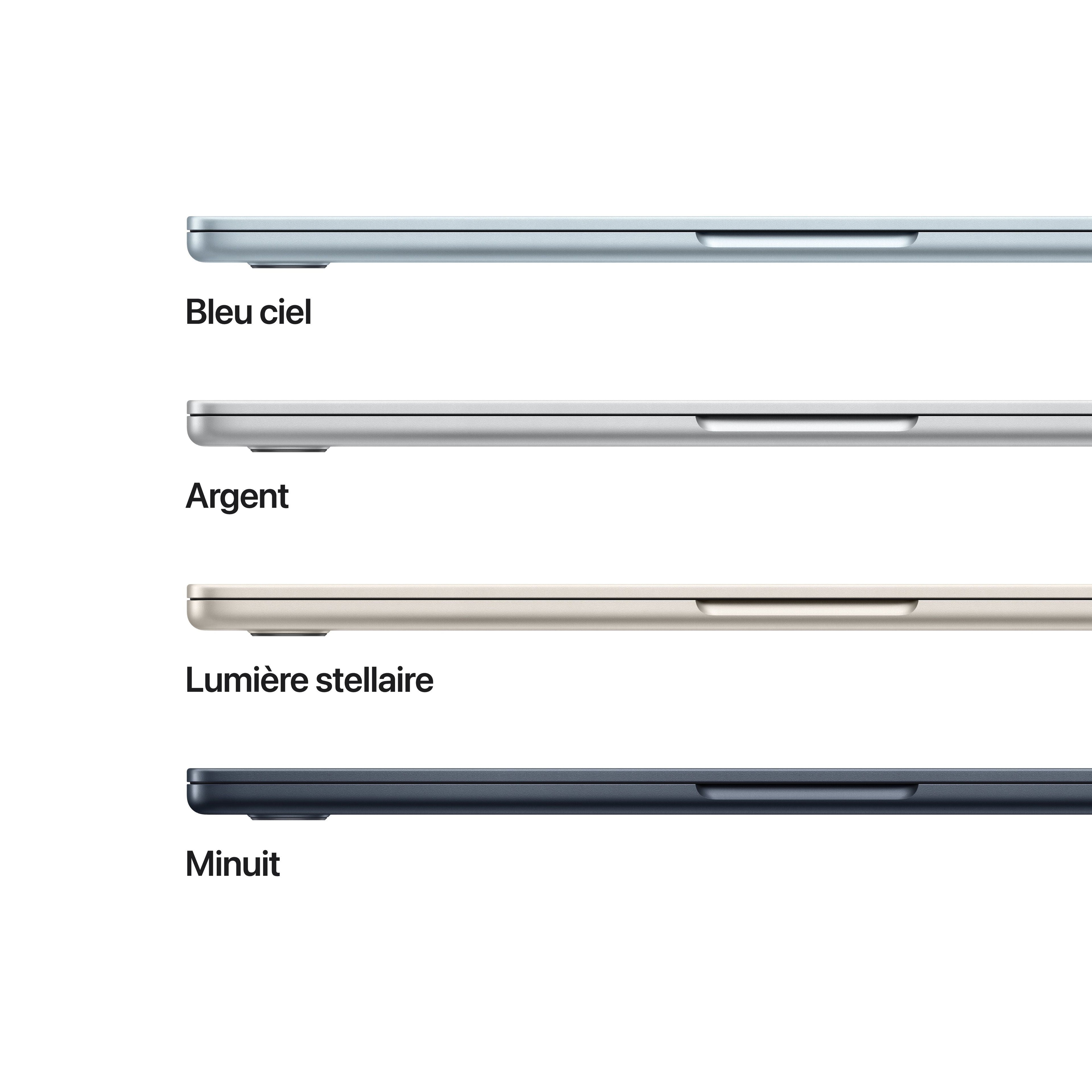 MacBook Air 13 pouces: Puce Apple M4 avec CPU 10 cœurs et GPU 8 cœurs, 256 Go SSD - Minuit
