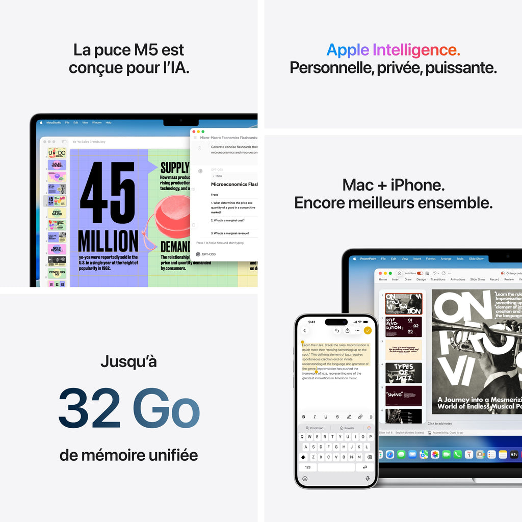 MacBook Air 13 pouces: Puce Apple M5 avec CPU 10 cœurs et GPU 10 cœurs, 1 To SSD - Lumière stellaire